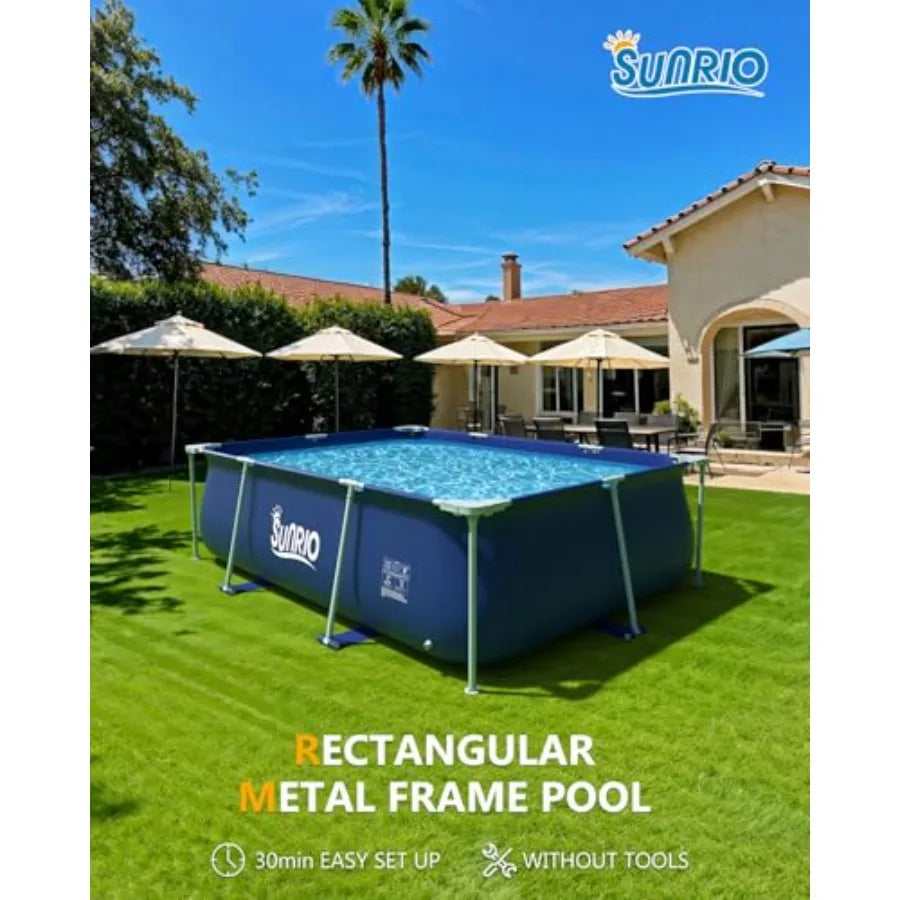 10'7926 Rectangular Above Ground Swimming Pool Metal Frame Family Pool for and Adults Outdoor Backyard Swimming Capacity 1049 G