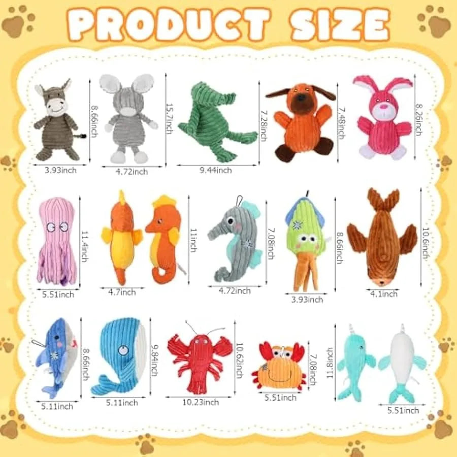 Lenwen 15 Pack Large Dog Squeaky Toys Bulk Plush Stuffed Assortment Value Bundle Pet Mutt Puppy Toys for Small Medium Pets Teet