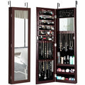 Mirrored Jewelry Cabinet Armoire Storage Organizer Wall Door Mounted Dark Brown