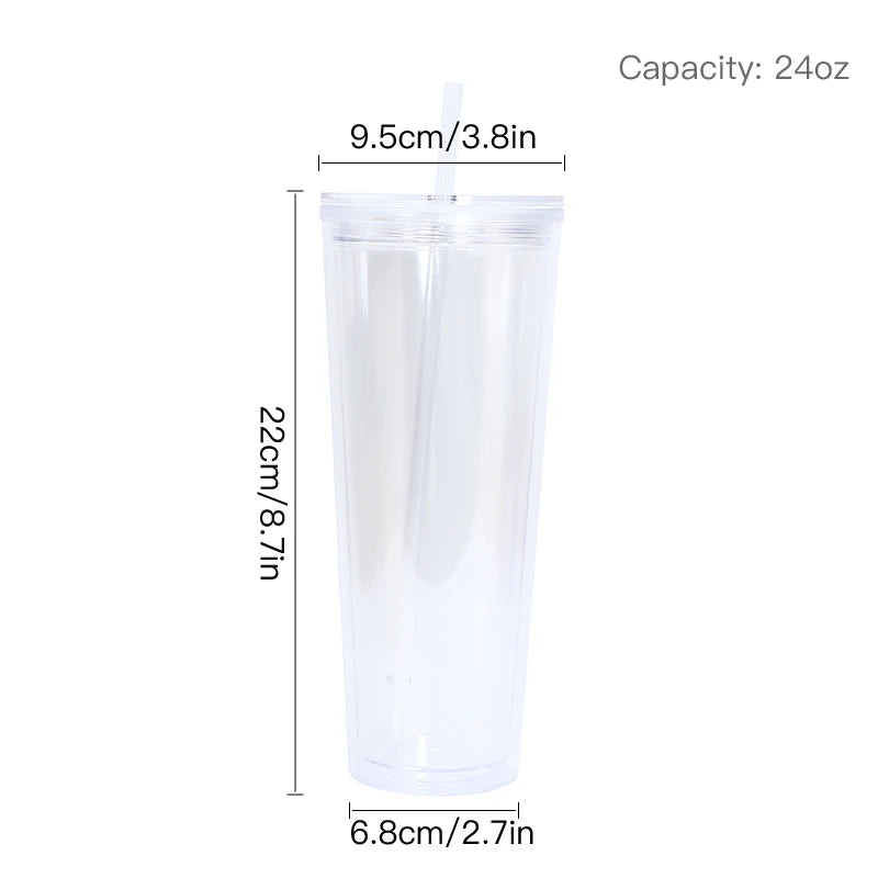 25pcs 24oz Clear Double Wall Reusable Plastic Snow Globe Acrylic Tumbler Cup With Pre-drilled Hole Wang