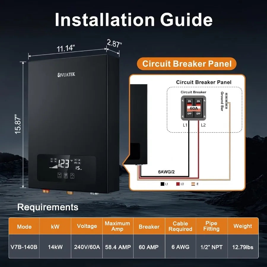 Electric Tankless Water Heater 14kW 240V - On-Demand Hot Water for Whole House - ETL Certified Self Modulating - Compact Design