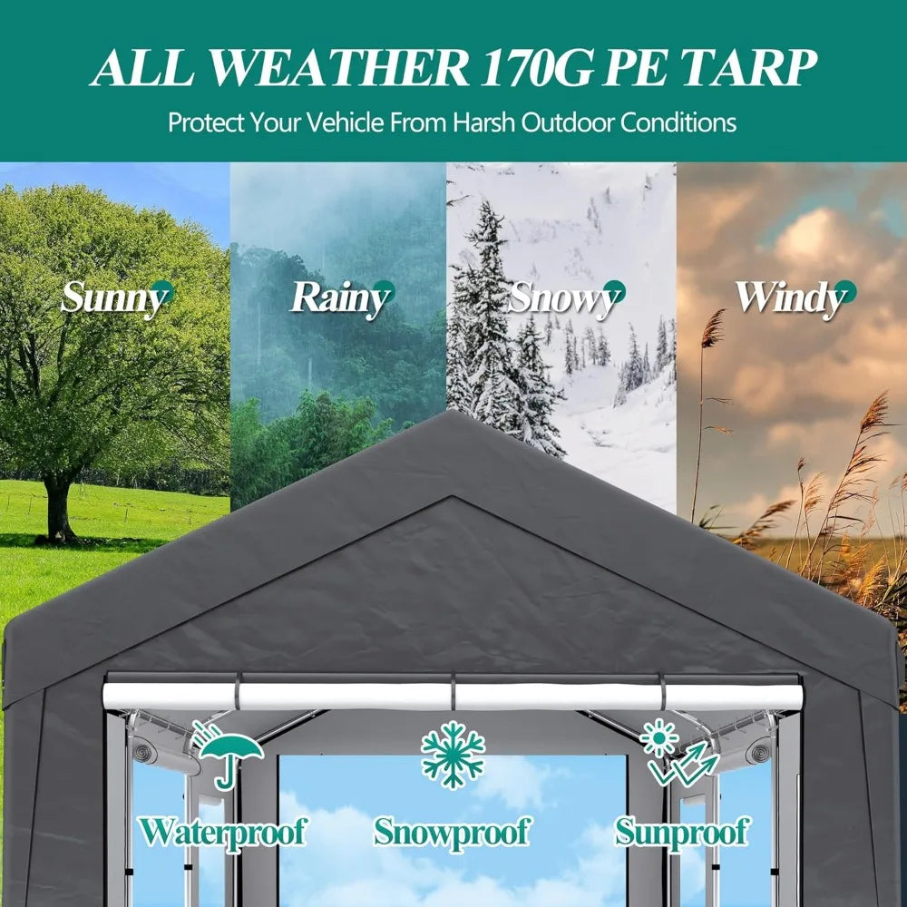 GARTOO Upgrade 12' x 20' Heavy Duty Carport - Extra Large Outdoor Shelter with Roll-up Ventilated Windows & Side Doors, Portable