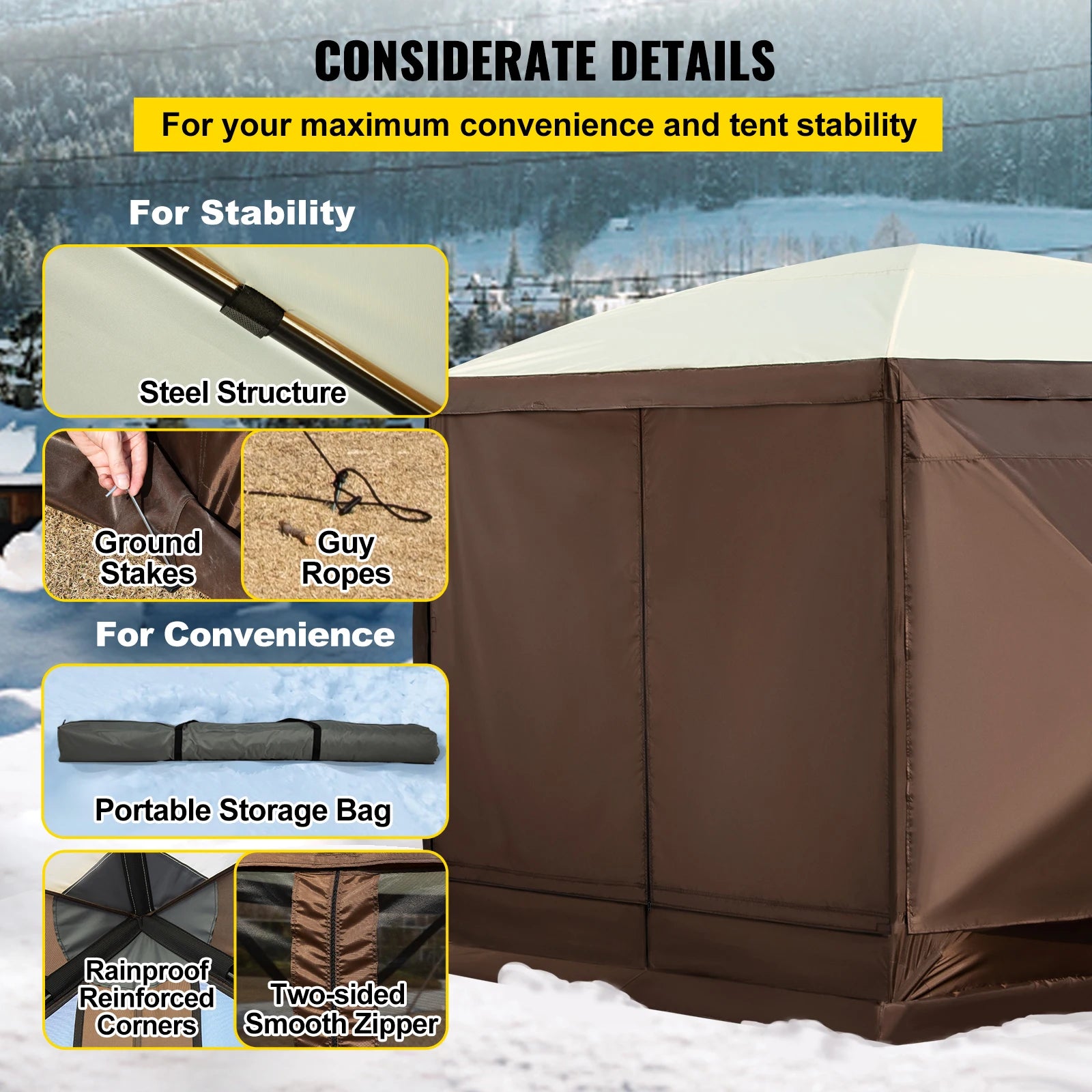 SucceBuy Pop-up Camping Gazebo Camping Canopy Shelter 6 Sided 12' x 12' Sun Shade Tents & Canopies Camping & Hiking