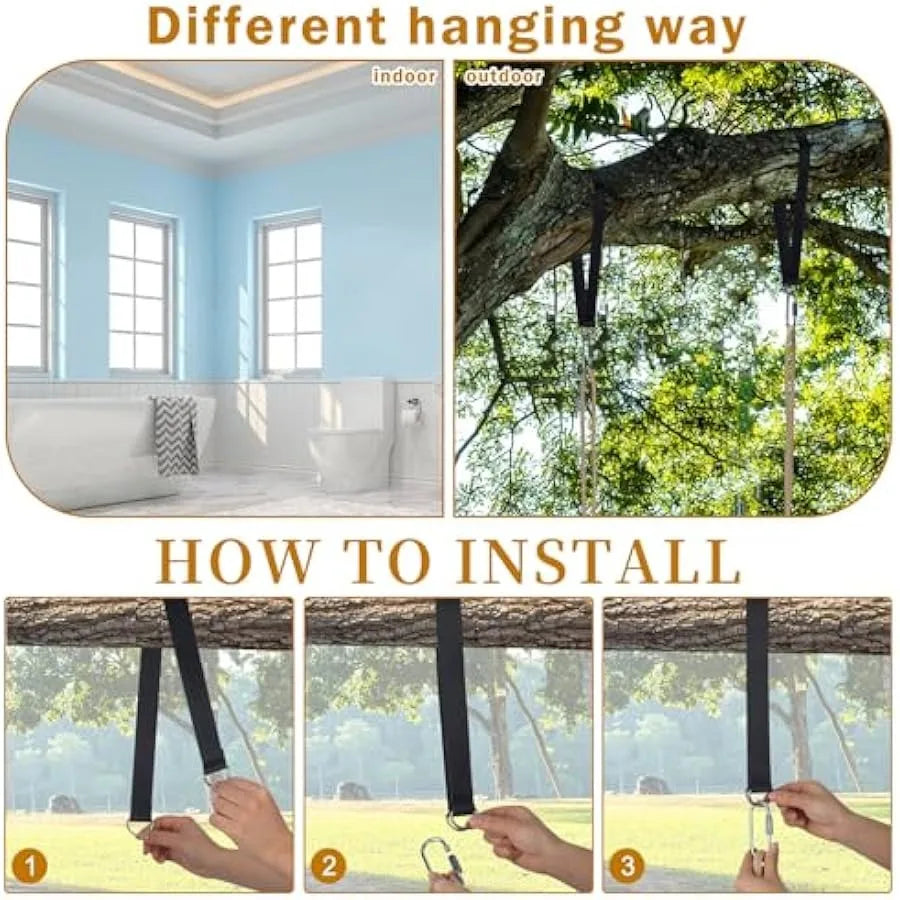 2 Pcs Wood Swing Seat Carbonized Hanging Tree Swing Adjustable Anticorrosive Waterproof Wooden Swing 440lbs Load Indoor Outdoor