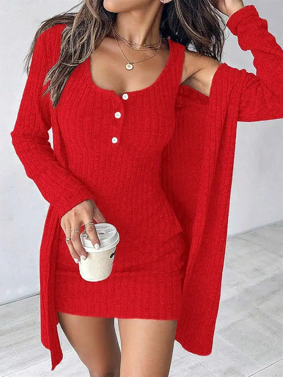 Women's Sexy 2pcs Dress Set, Blue, Autumn/Winter