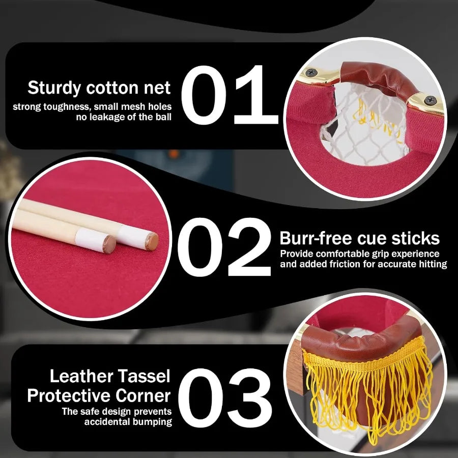 54 Portable Pool Table - Compact Wooden Billiard Table with 2 Cues Triangle Rack Chalk Brush - Ideal for Home Game Room Indoor