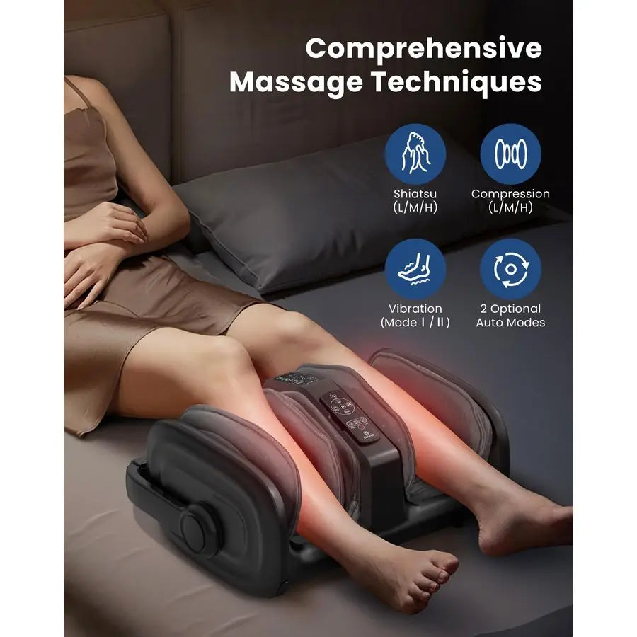 Shiatsu Foot Massager Machine, Foot Calf Massager with Heat, Squeeze amp Vibration Massage, Remote Control, UP to Men Size 14