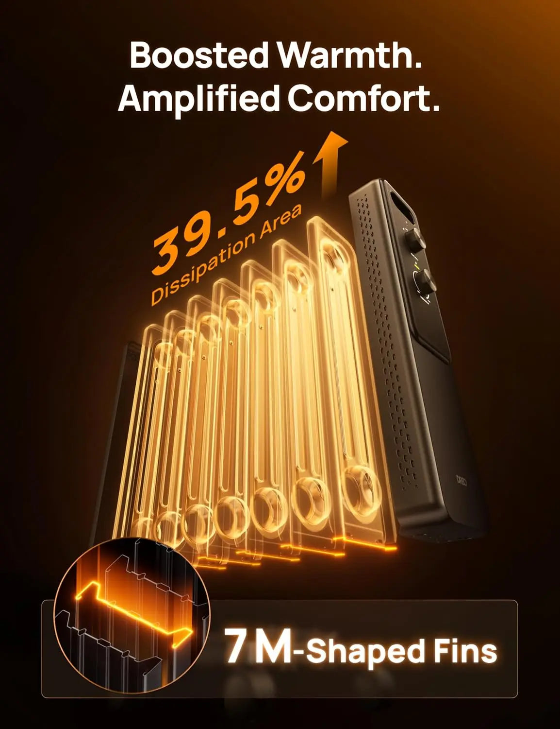 Radiator Heater 1500W, Oil Filled, Adjustable Thermostat, 8 Safety Features, Quiet & Energy Saving for Bedroom, Large Room