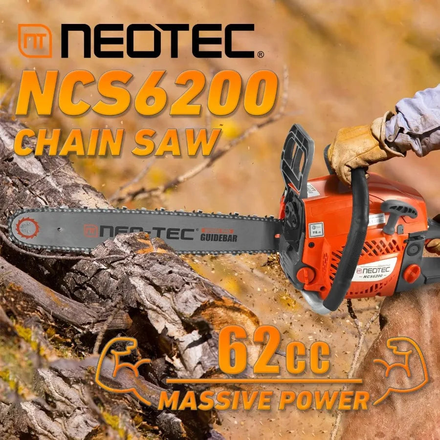 20 Inch Chainsaw 62CC Power Chain Saws Gas Powered 2 Stroke Handed Petrol Gasoline Chain Saw for Cutting Wood Outdoor G