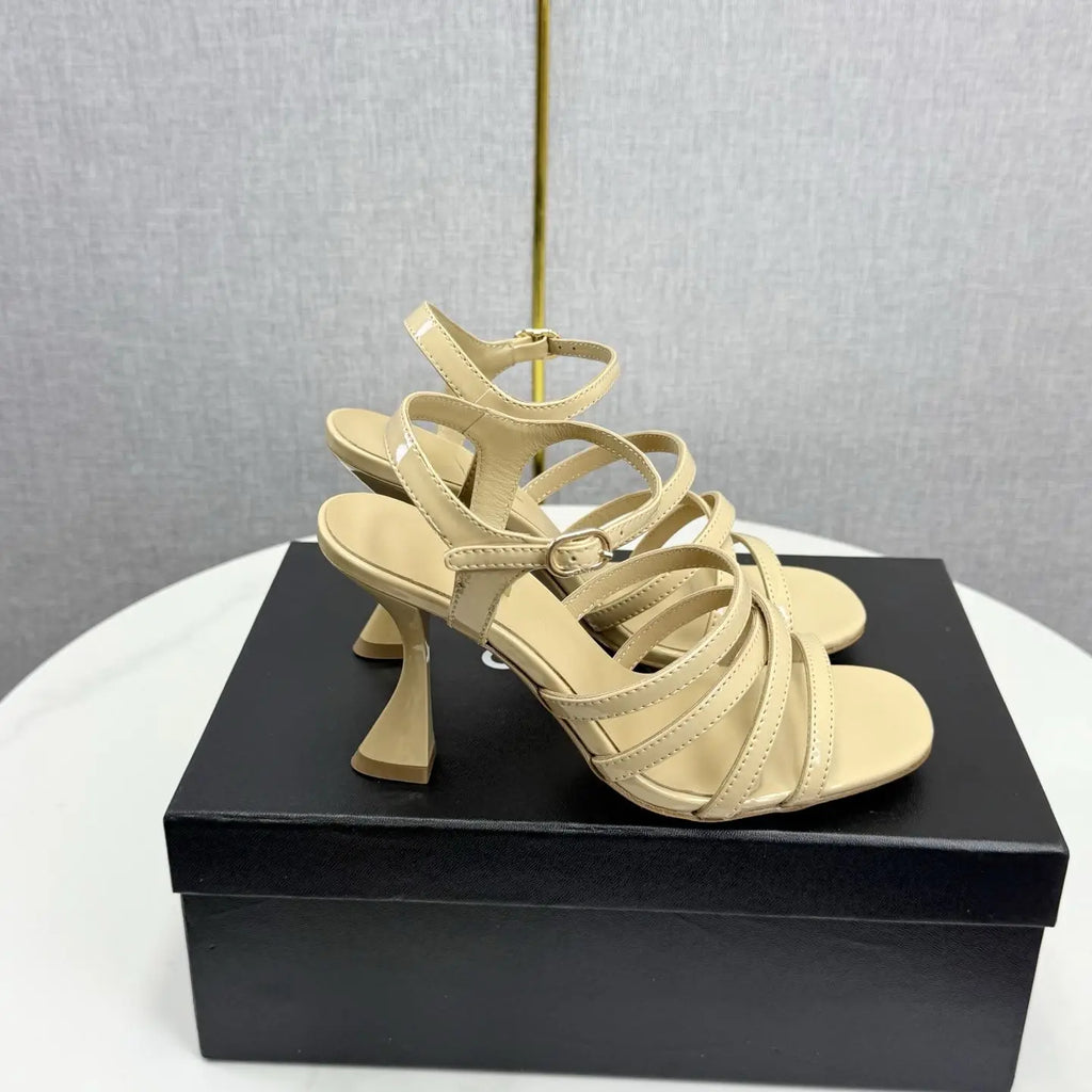 Elegant Ankle Strap High Heels Ladies Square Toe Fashion Party Dress Shoes Office Hollow Sexy Designer Brand Sandals Women Pumps