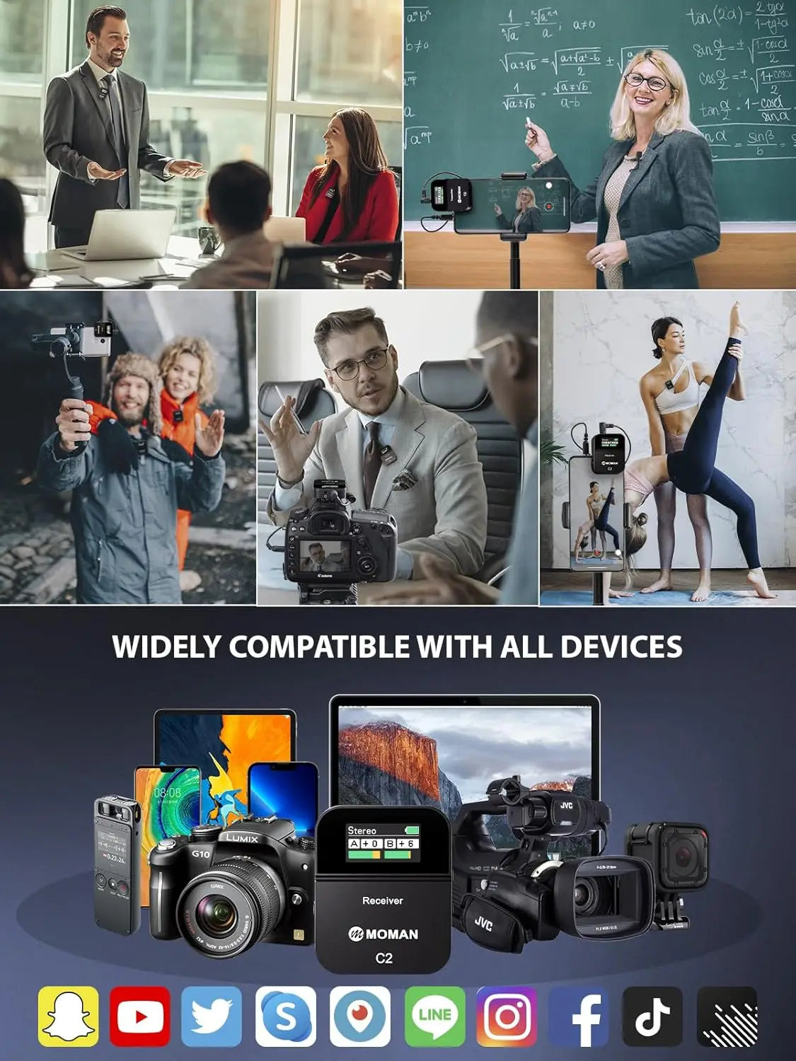 Wireless Lavalier Mic C2X 2.4G Dual Transmitter Lapel Mic for YouTube Vlog Stream Camera Smartphone