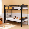 Black Twin Over Twin Bunk Bed with Ladder & Guardrail, Space-Saving Metal Bed for Kids, Teens, Adults