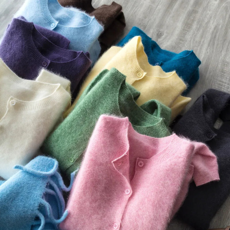 Women Fleece Wool Cashmere Sweater Cardigan Autumn Winter Round Neck Seamless Single Breasted Soft Knitwear