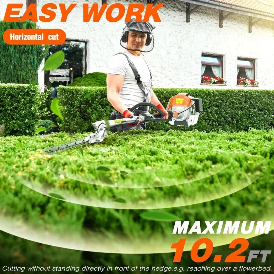 Gas Hedge Trimmer 2 Cycle 48cc Gas Powered Hedge Trimmer Brush Cutter Pole Saw with Extension Pole Garden Trimming Tools for Tr