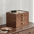 Black Walnut Wooden Jewelry Box for Women large 4 Layer Drawer Organizer Box with Glass Lid for Necklaces Watch Necklace Ring E