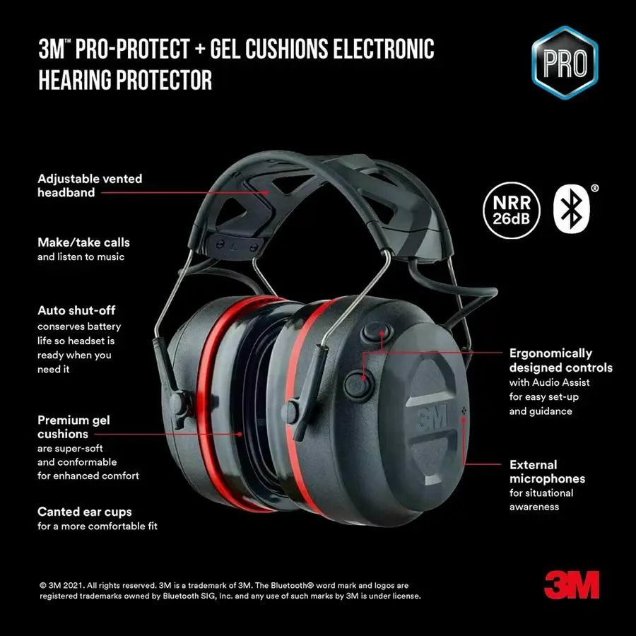 ProProtect Gel Cushions Electronic Hearing Protector, Noise Reduction Rating NRR 26 dB, Bluetooth Ear Muffs, HighFidelity Speake