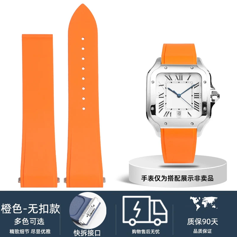 18.5mm 21mm Quick release watchband For Cartier Santos Dumont Fluorine rubber watch Strap men women Folding buckle Black orange