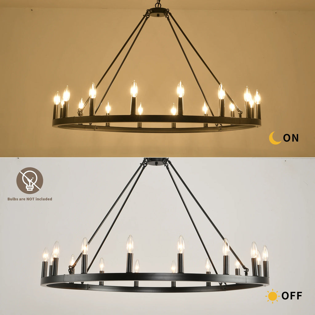 16-Light Wagon Wheel Chandelier Round Matte 43 inch Modern Rustic Farmhouse Pendant Light Large Chandeliers for Living Room