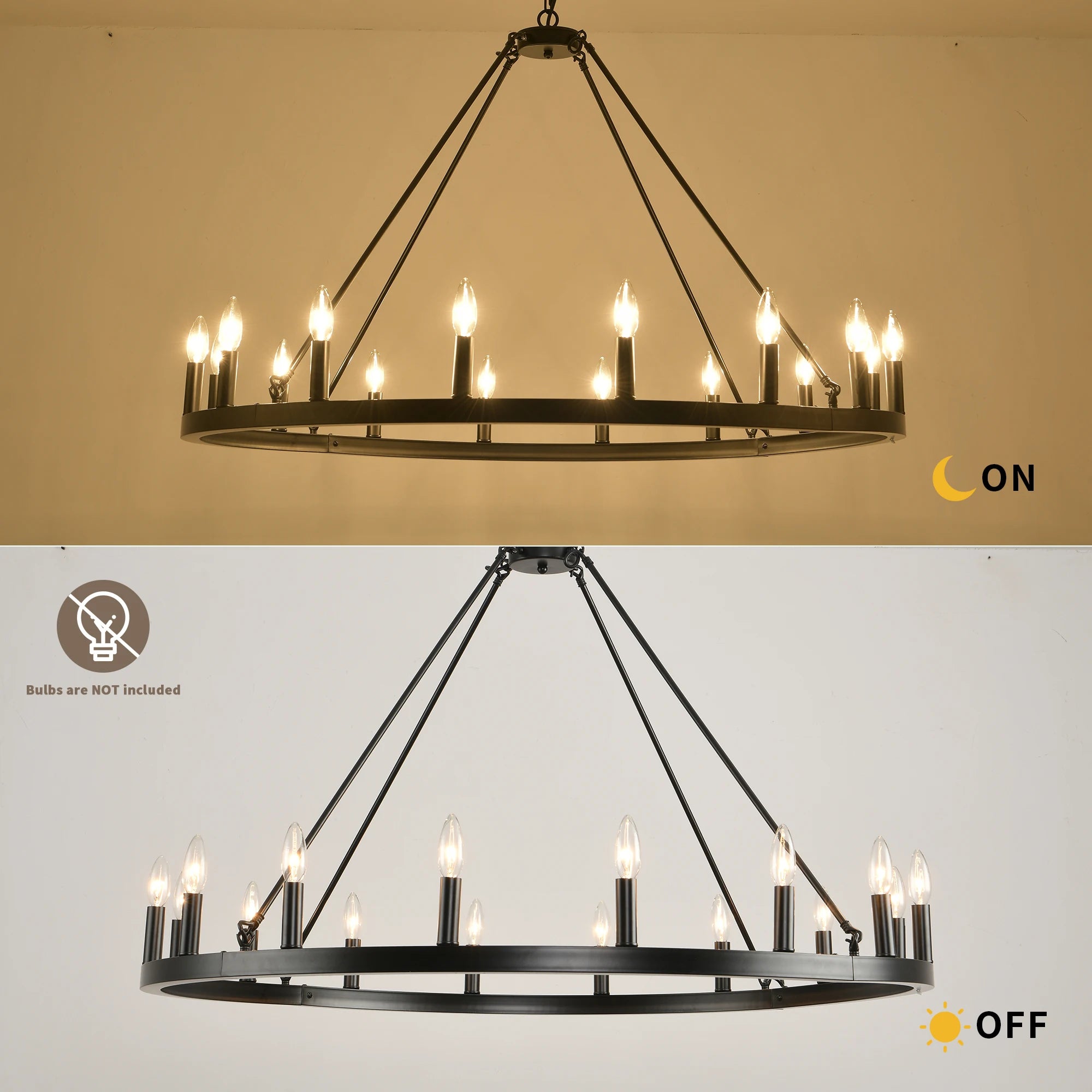 16-Light Wagon Wheel Chandelier Round Matte 43 inch Modern Rustic Farmhouse Pendant Light Large Chandeliers for Living Room