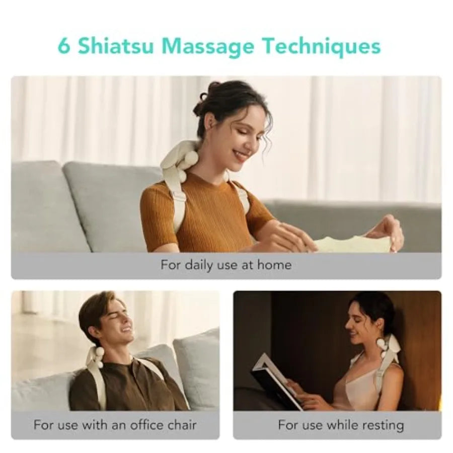 Cordless Neck Massager with Heat for Deep Tissue Shiatsu Therapy: Ideal for Office Use Travel and Home Relaxation to Alleviate