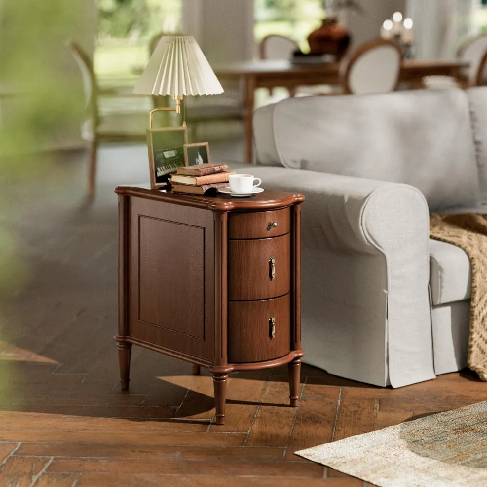 Vintage 3-Drawer Nightstand with Charging Station and Antique-Style Hardware, Pre-Assembled Rustic Wood Finish