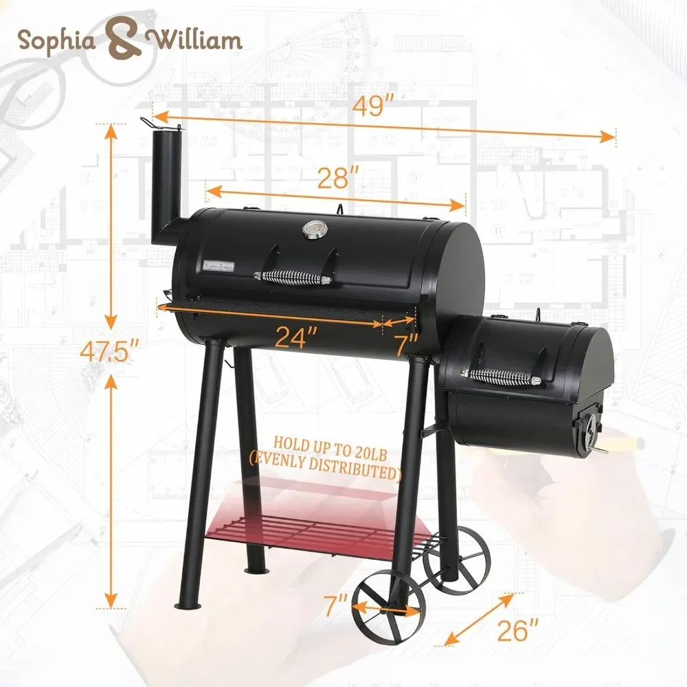 BBQ Grill, Charcoal Grill with Offset Smoker, Outdoor BBQ Grill Offset Charcoal Smoker for Patio, Garden, Picnics, Camping