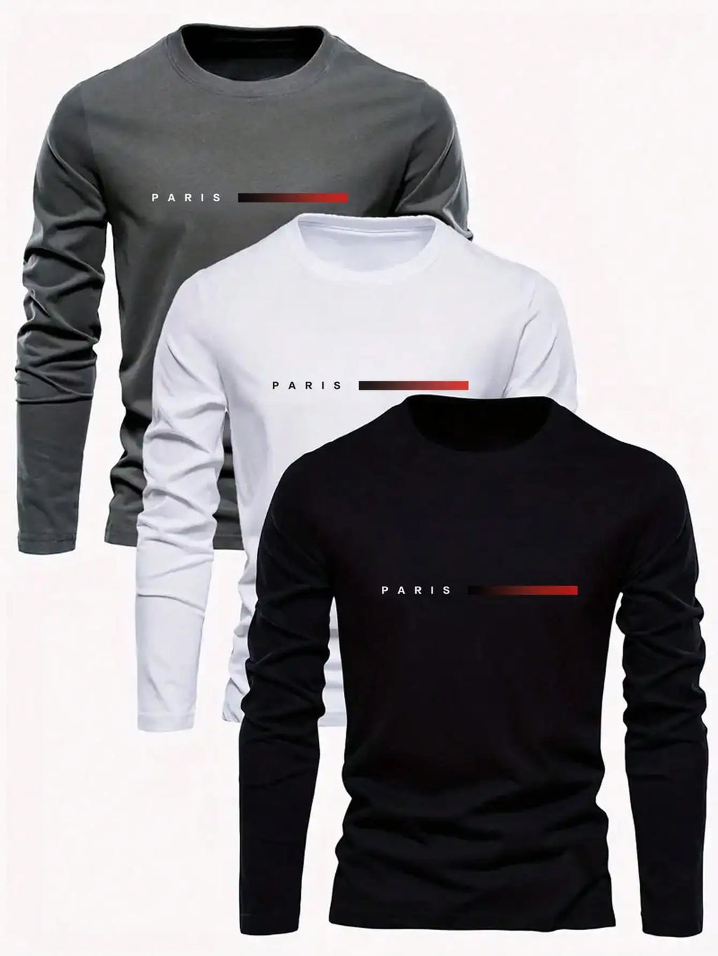 3pcs Men's Minimalist Letter Print Long Sleeve T-Shirts for Casual Daily Wear, Autumn Fall Style