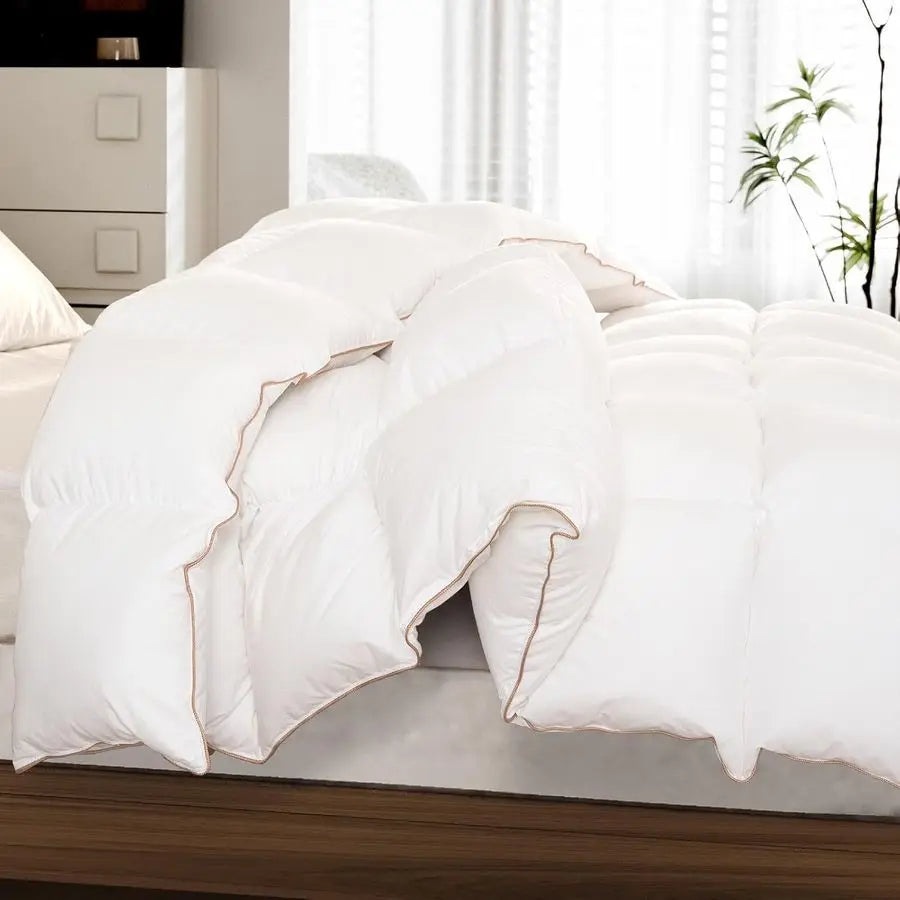 Down Comforter King Size All Season Medium Weight Fluffy White Duvet Insert, Warm Feather Bedding, Soft 100 Cotton Cover, 106x90