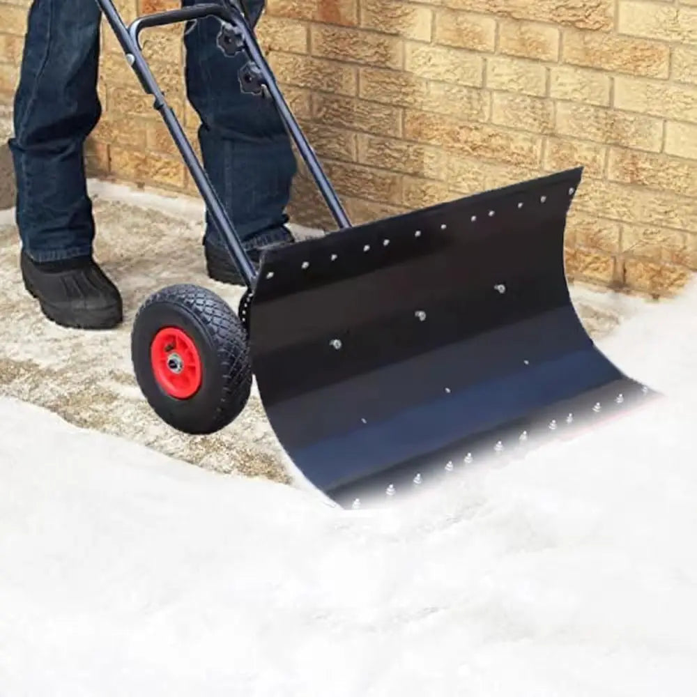 Heavy Duty 39.3 Bi-Directional Snow Pusher with Wheels, Black