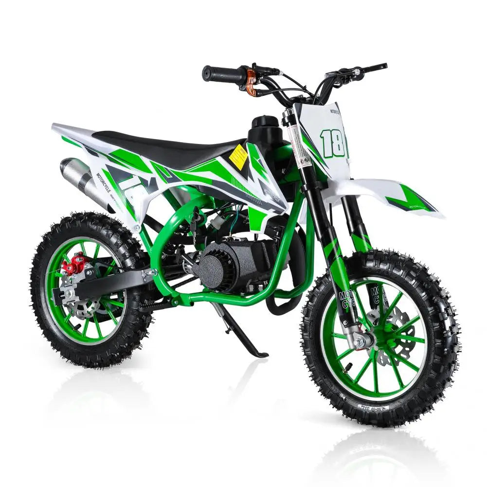 49cc 2-Stroke Kids Dirt Bike,Off Road Mini Motorcycle,Gas Power Motocross,Pocket Motorbike with Front Rear Disc Brakes (Green)