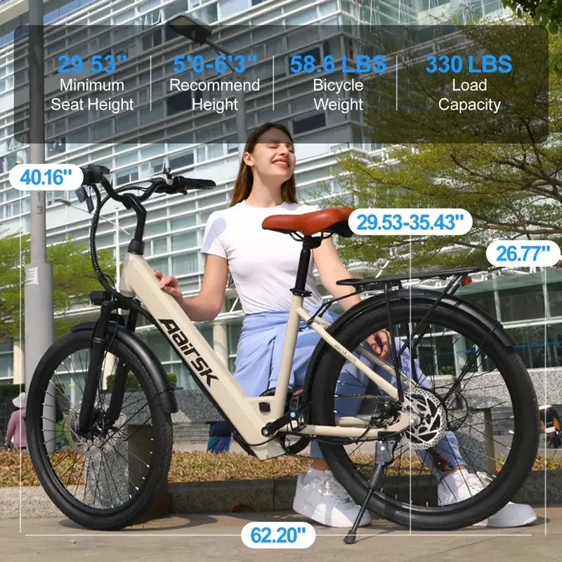 24" Electric Motorcycles Mountain E Bike for Adults, 600W Peak Motor Ebike 22.9Mph 34.5Miles 13.3AH Adults Electric Bicycle