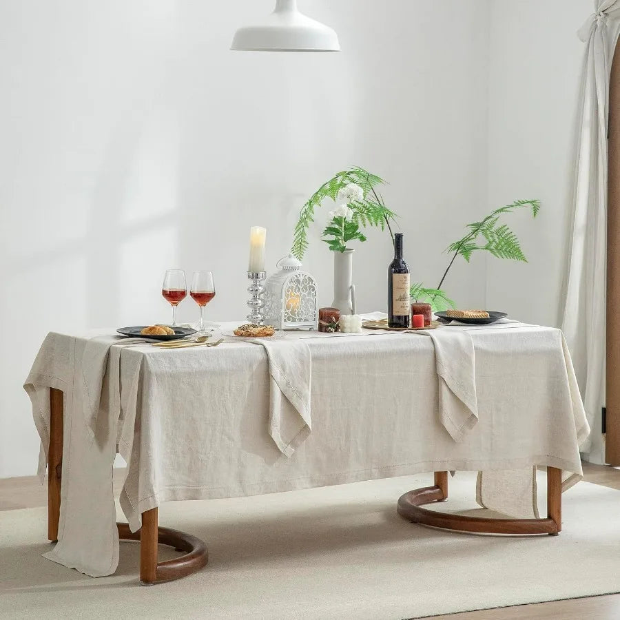 Pure Linen Hemstitch Tablecloth,100% Stonewashed French Linen tablecloths for Kitchen Dining Rectangle Tables,60x120Inch Machine