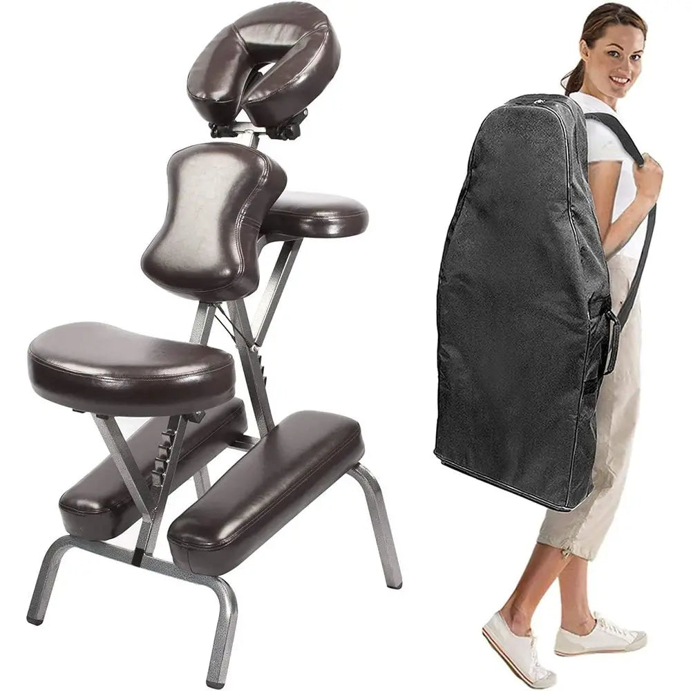 Bedord Adjustable Portable olding ull Body Massage Chair, Coee, 11" x 14" x 39"