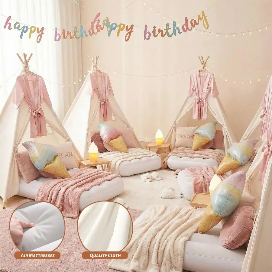 Pack Teepee Tent for Kids with Inflatable Airbed, Light, Indoor Toddler Sleepover Tents Children Room Tents for Slumber Party, O