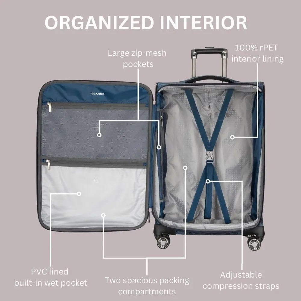 Eco-Friendly Avalon Softside 2-Piece Luggage Set with 100% rPET, Lightweight, Expandable, Dual Spinner Wheels, Serengeti Night (