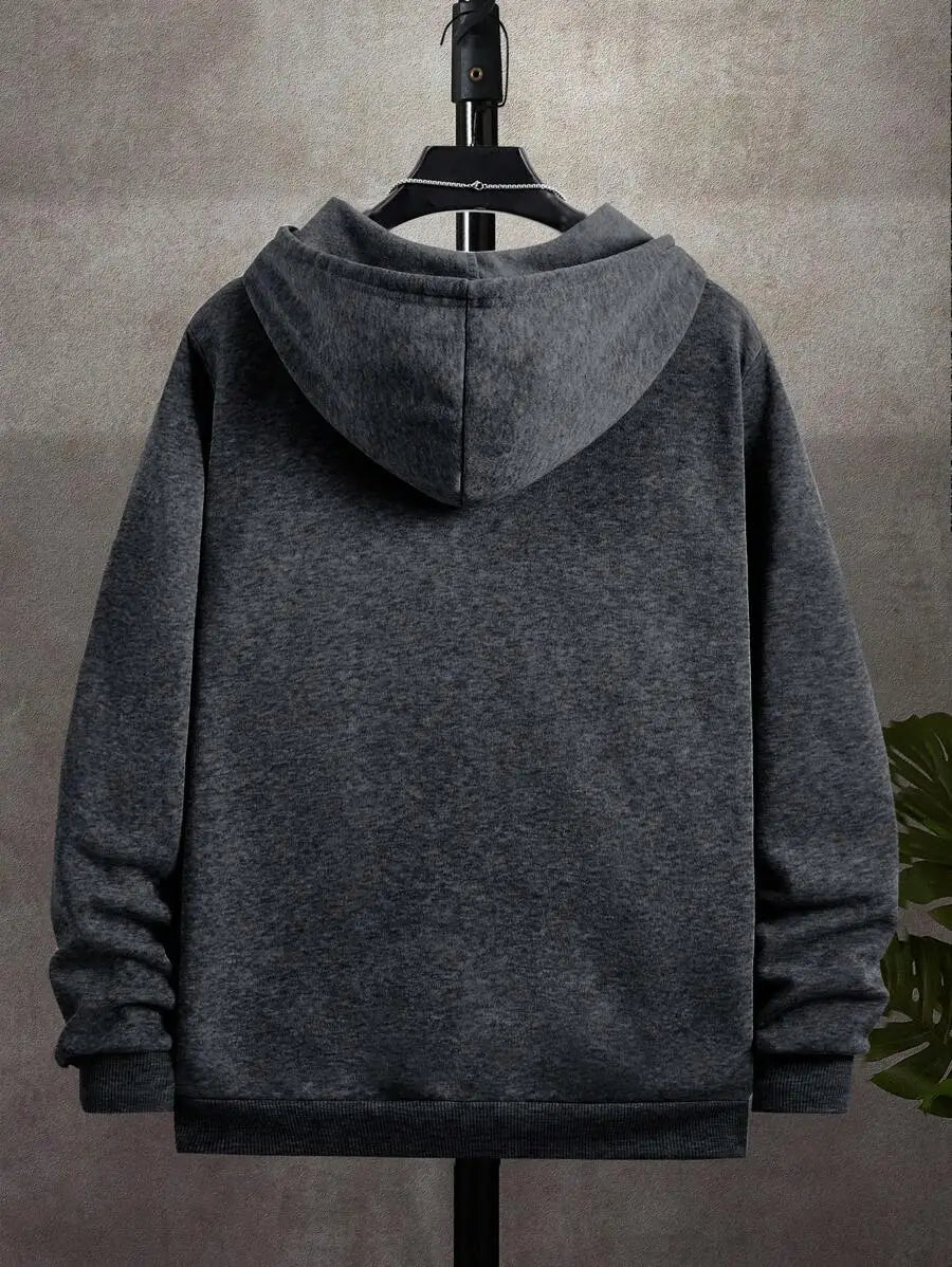 Men's Casual Zip-Up Hoodie with Drawstring, Long Sleeve, Autumn Outdoor Wear