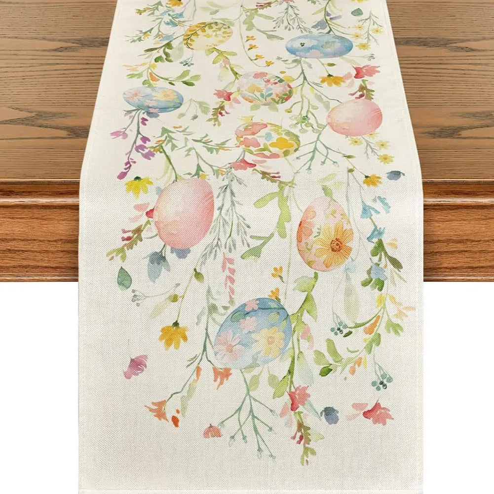 Easter Bunny Linen Table Runner Easter Rabbit Table Runner Washable Easter Bunny Spring Linen Table Runner Holiday Party Decor