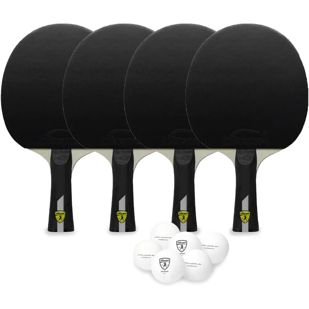 Killerspin 4X Impact Ping Pong Paddle Set – 2-Pack Table Tennis Rackets with 6 Balls | Flared Handle, 5-Ply Wood