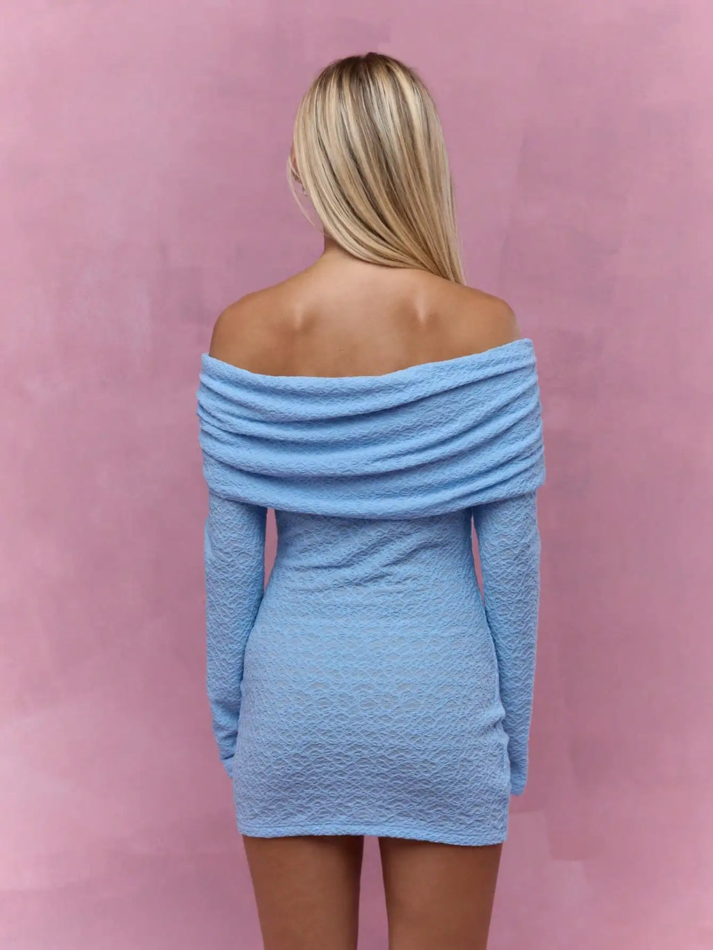 Textured Ruched Off Shoulder Long Sleeve Bodycon Mini Dress for Women