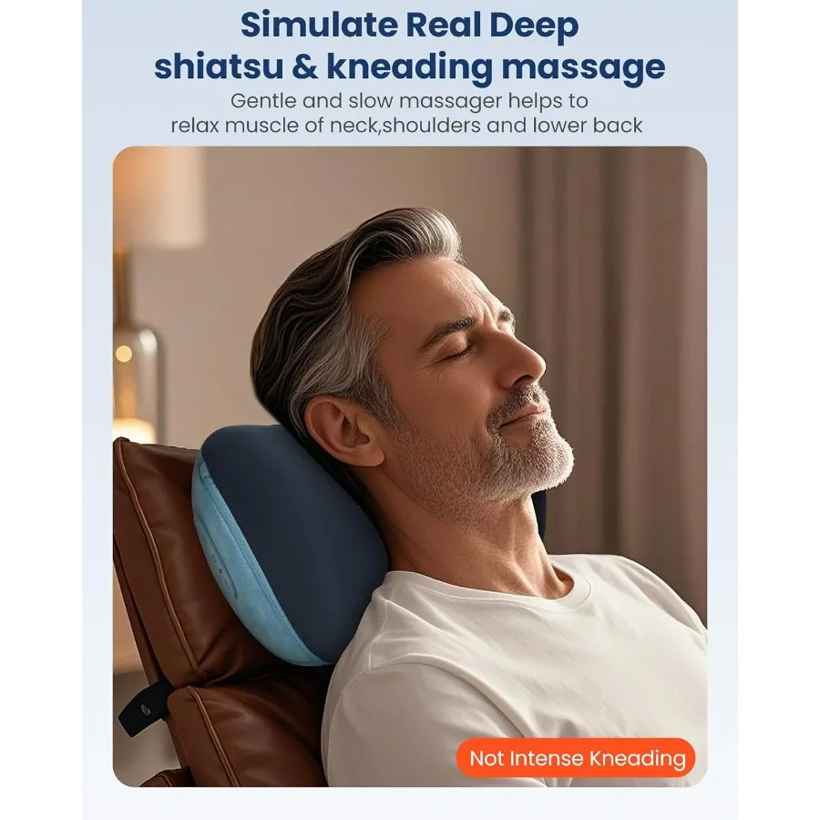 Shiatsu Neck and Back Massager with Heat Neck Massager Pillow with 3D Kneading Deep Tissue Cordless and Portable Soothes Muscle