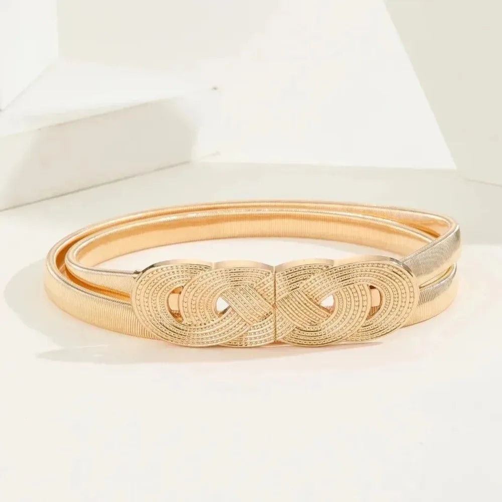 Women Gold Silver Chain Belt Adjustable Elastic Metal Waist Belt for Dresses Jeans Y2K Outfits Fashion Accessory Stylish