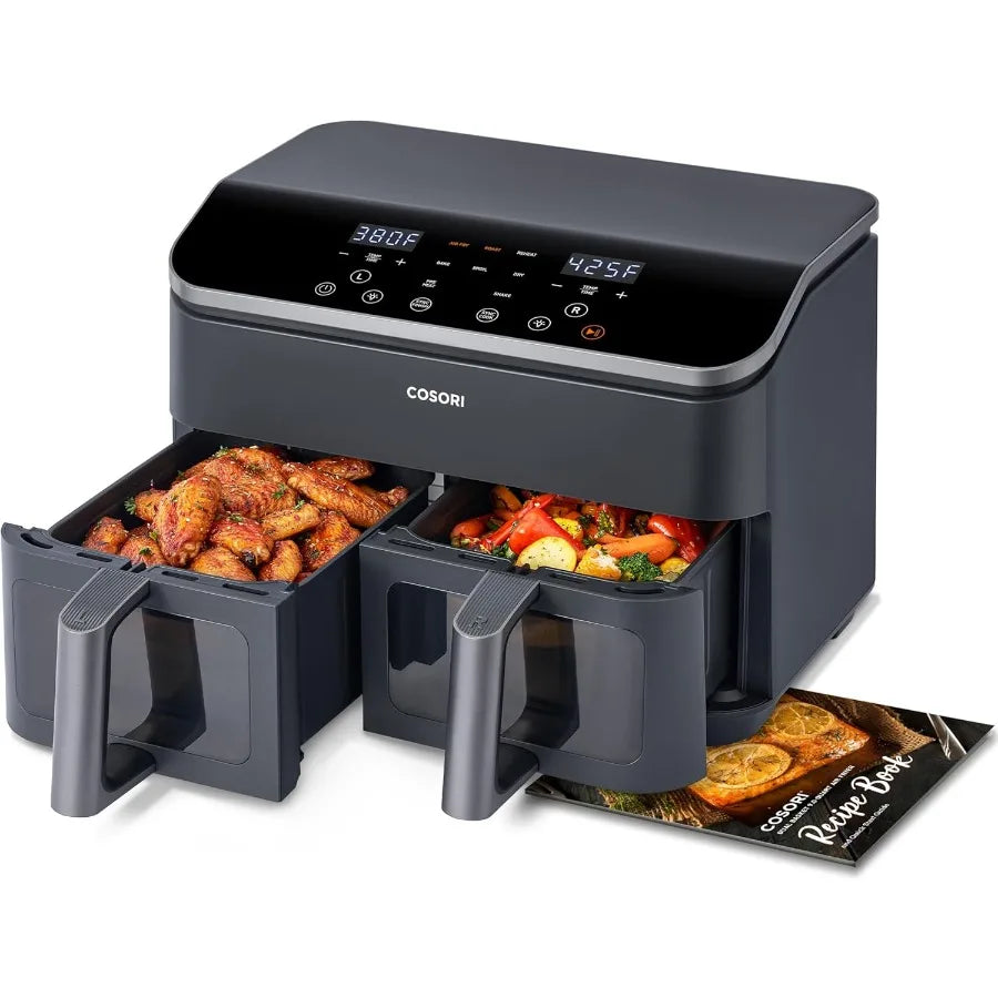 Dual Air Fryer 9Qt 10-in-1 Fresh Balanced Meals for Family and with Double Baskets Sync Cook Finish to Bake Roast Reheat Broil