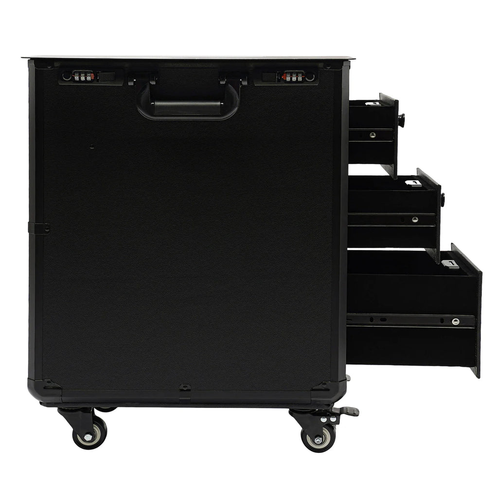 3-Drawer Makeup Train Case with Wheels, Adjustable Pull Rod, Comfortable Handles, Ideal for Organizing Cosmetics