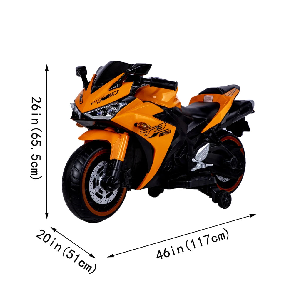 Young Rider 12V7AH Electric Motorcycle - Training Wheels, Hand Drive Throttle & Cool Light-Up Wheels for Kids 3-6 Years