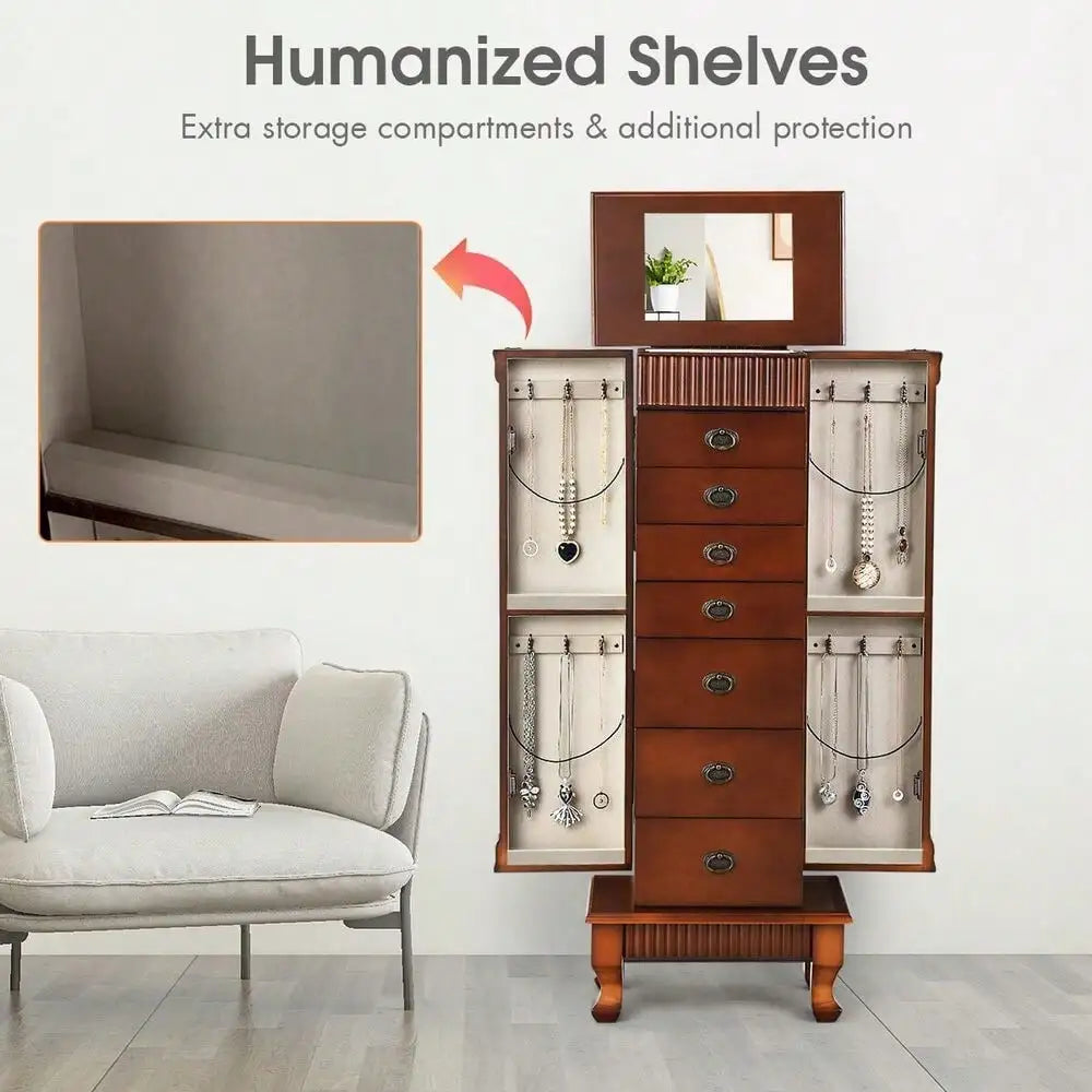Jewelry Cabinet Armoire Box Storage Chest Stand Organizer Wood Christmas Gift