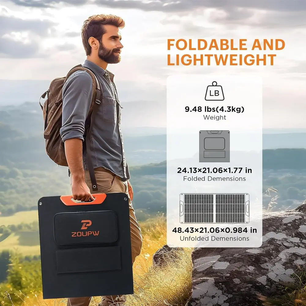 Portable Solar Panel, Camping Essentials, 20V Foldable Solar Charger for Power Station, QC3.0 USB-A & Type-C Output, 23.5% High