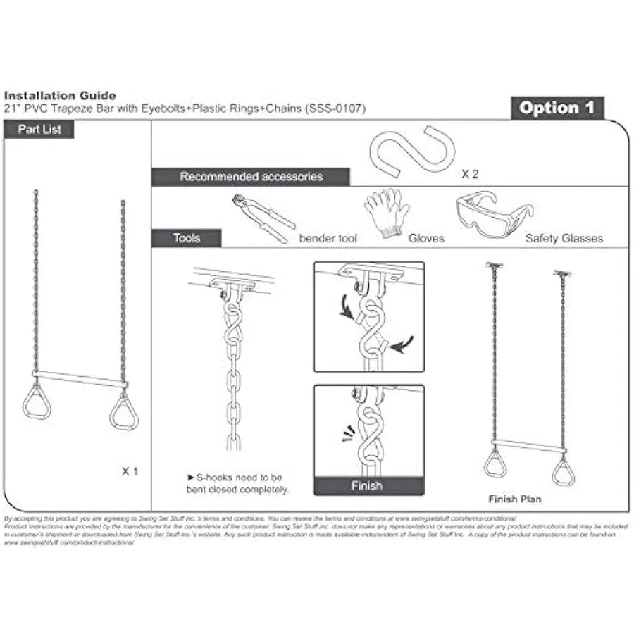 Swing Set Stuff Trapeze Bar with Rings and Uncoated Chain Pink