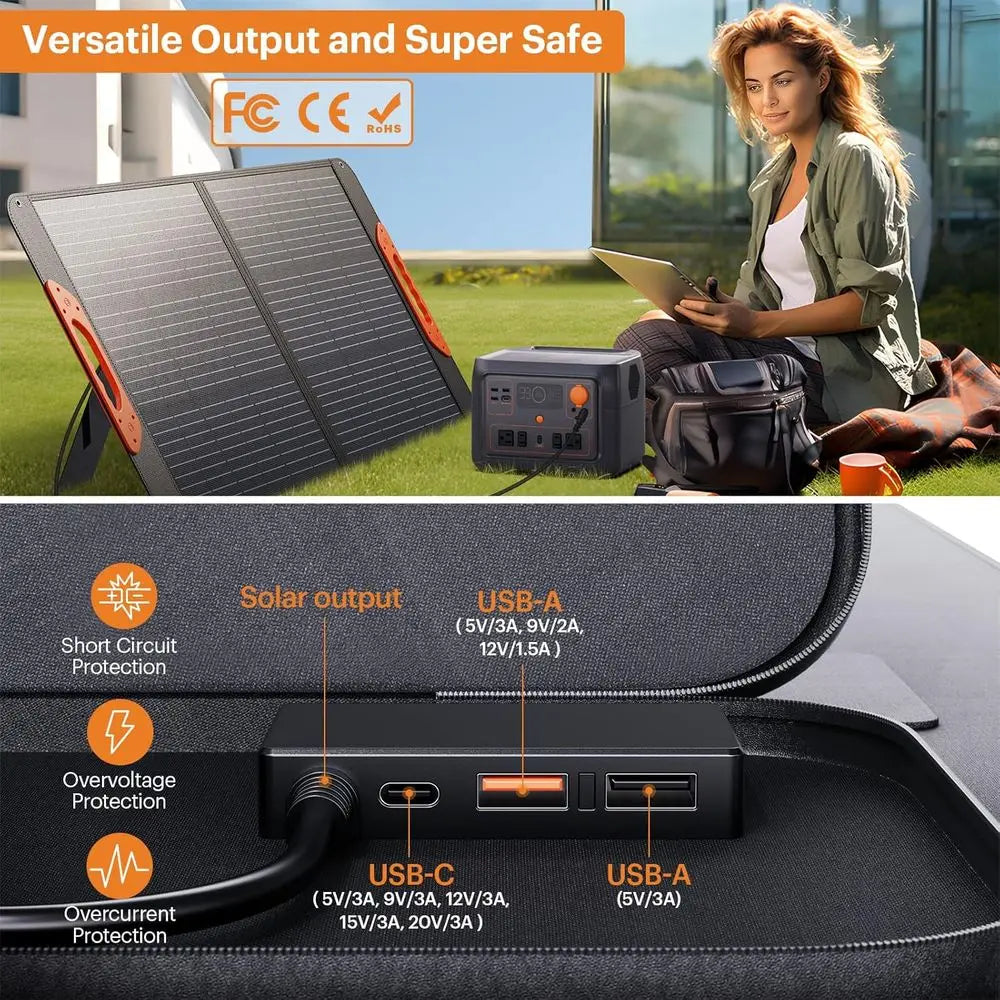 Portable Solar Panel, Camping Essentials, 20V Foldable Solar Charger for Power Station, QC3.0 USB-A & Type-C Output, 23.5% High