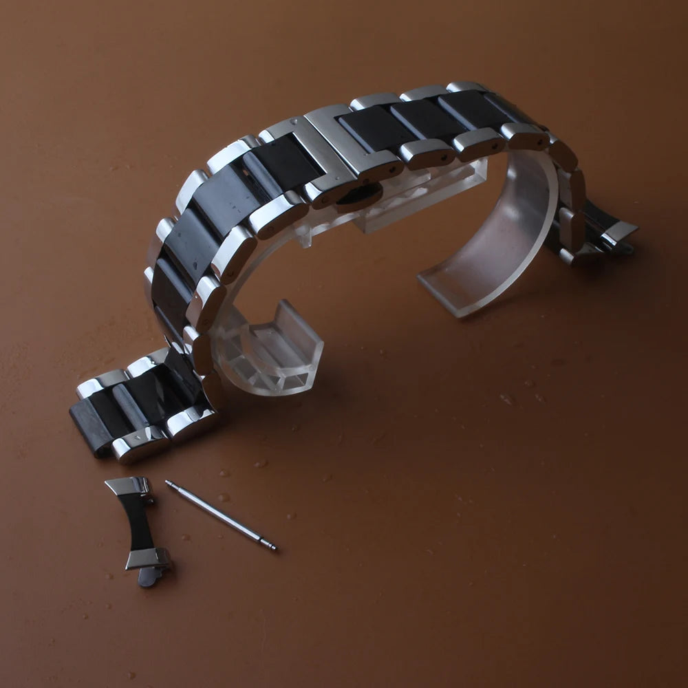 18mm 19mm 20mm 21mm 22mm 24mm Stainless Steel Watch Bracelet Silver with Black Curved End Watchbands Women Men Metal Watch Strap