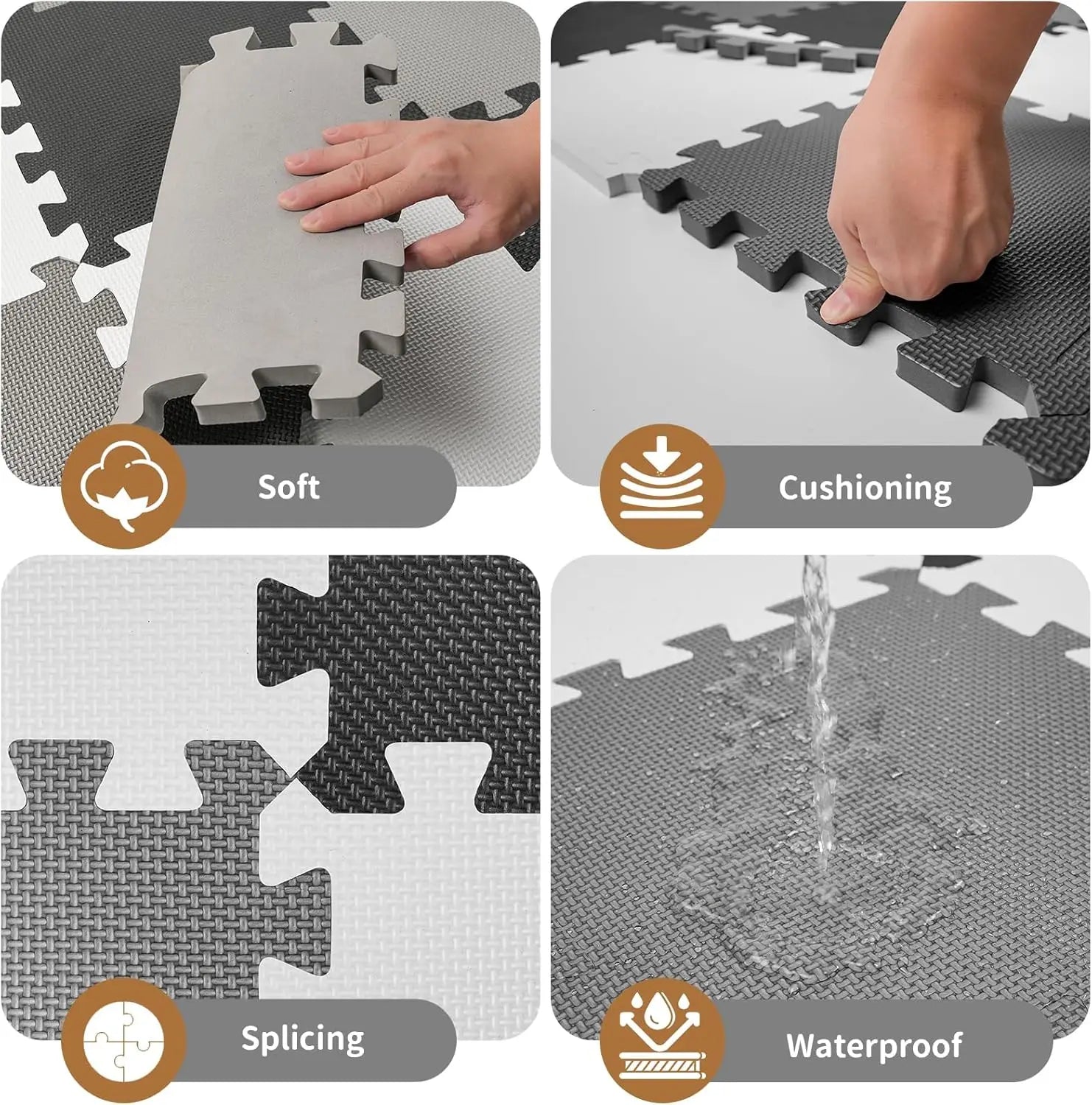 36Pcs Interlocking Foam Play Mat for Babies & Toddlers, Safe Floor Tiles for Crawling and Playroom, Grey White Black